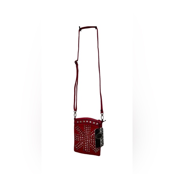 3/$10 D’ORCIA - RED STUDDED / CRYSTAL CROSSBODY BAG - Picture 2 of 5